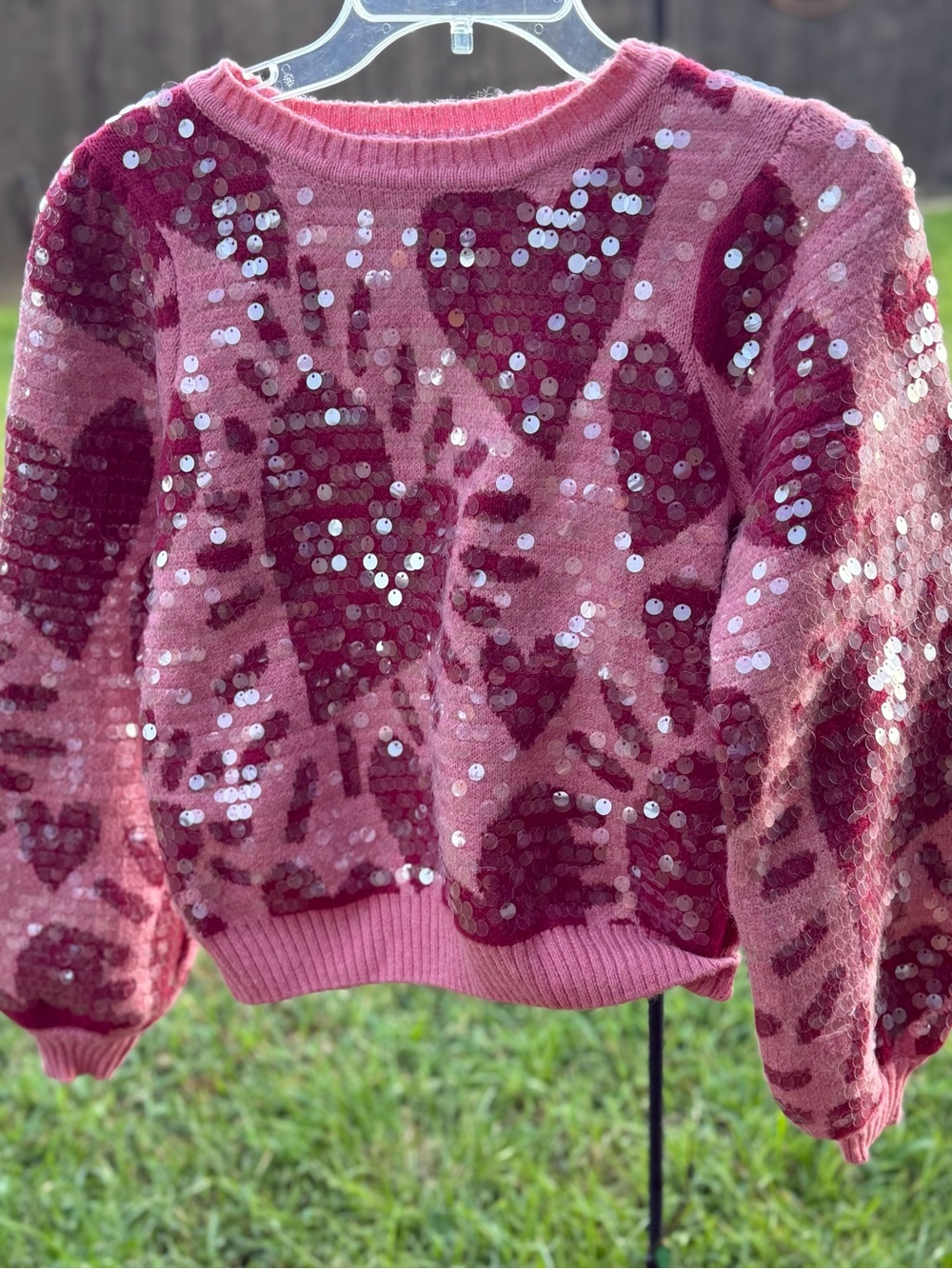 FARM Rio Pink Sequin Knit Sweater Wool Blend Size Small